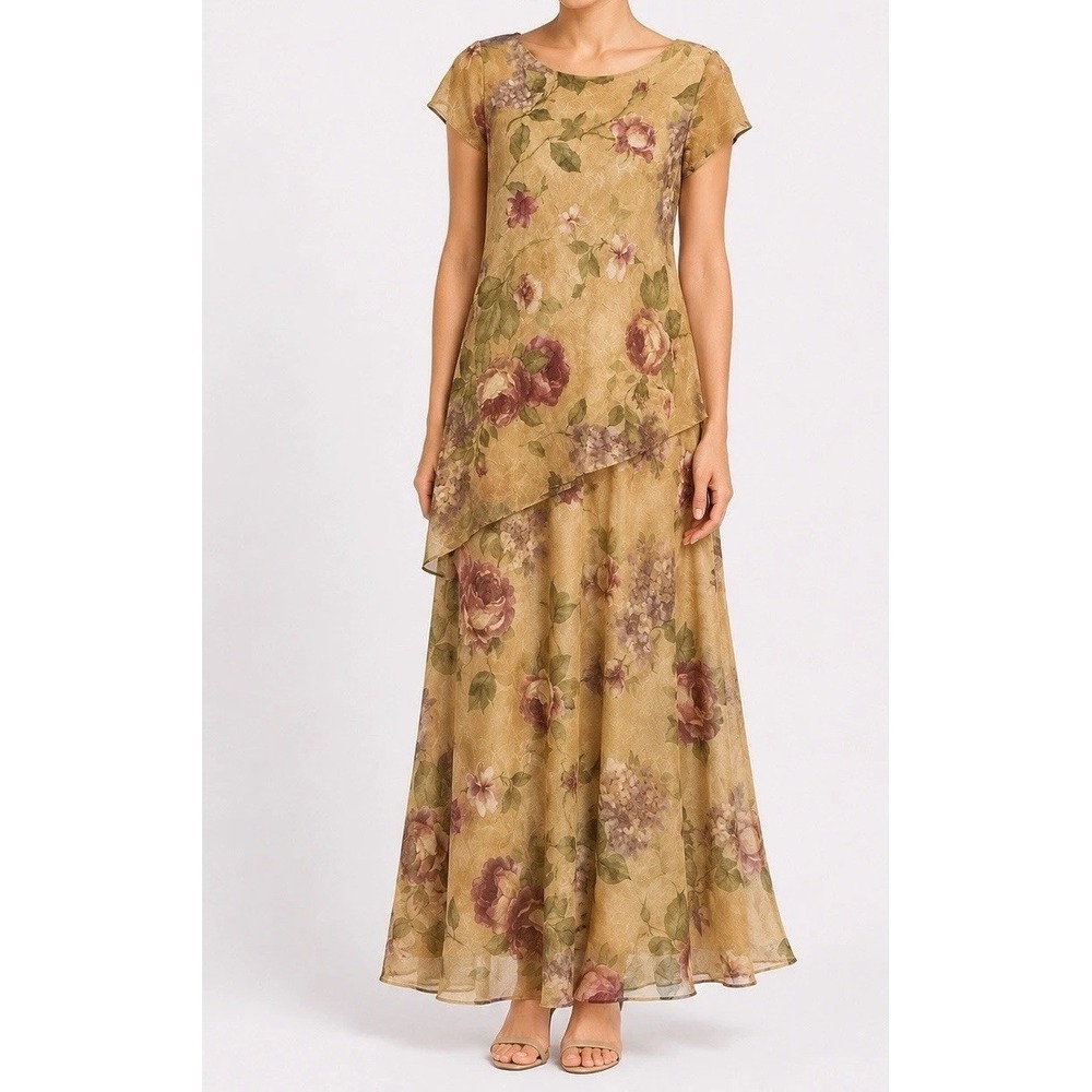 Jessica Howard‎ 2 pc set Blouse & Skirt Size 12 Beige Floral USA